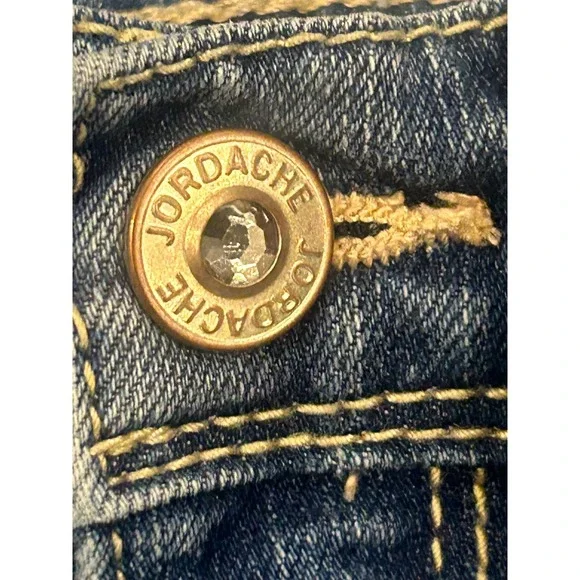 Jordache Kids Jeans Size 6 Blue Wash Denim Side Stripe Distressed Frayed Hem - Picture 3 of 5